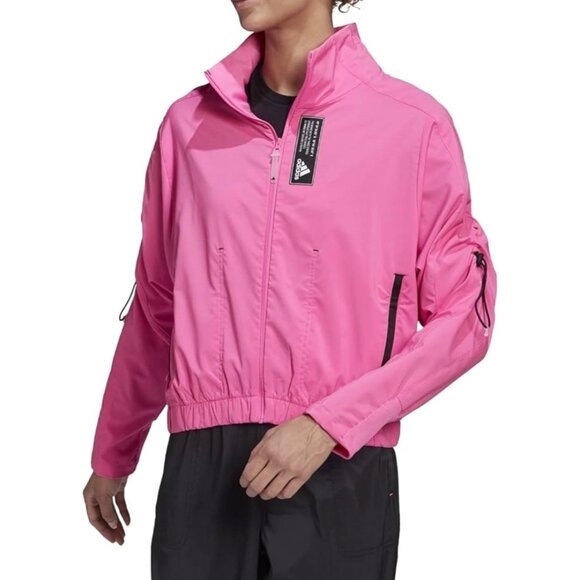 Adidas Tech Track Top Pink Primeblue Womens Medium Full-Zip Lightweight Jacket - Picture 8 of 16